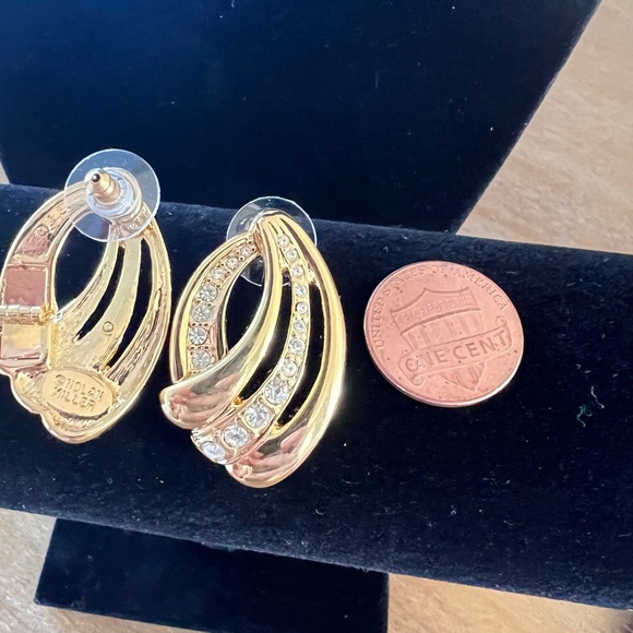 Vintage Retired Pave Rhinestone Goldtone Nolan Miller Swirl Earrings. HTF - Picture 4 of 5